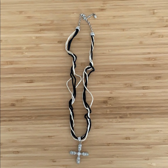 Silver cross pendant necklace on 2 tone rope - Picture 1 of 4